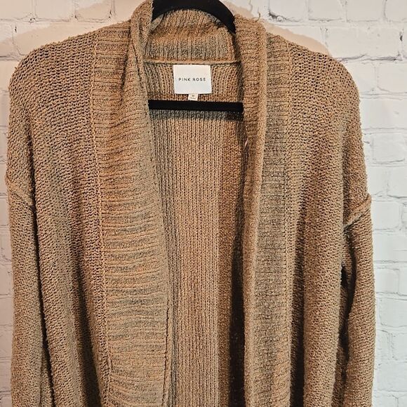 Pink Rose Light Brown Cardigan Size M - Picture 2 of 8